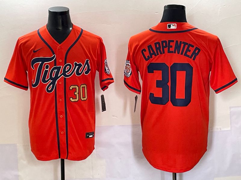 Men 2025 Detroit Tigers 30 Carpenter Orange Game Nike MLB Jersey style 2